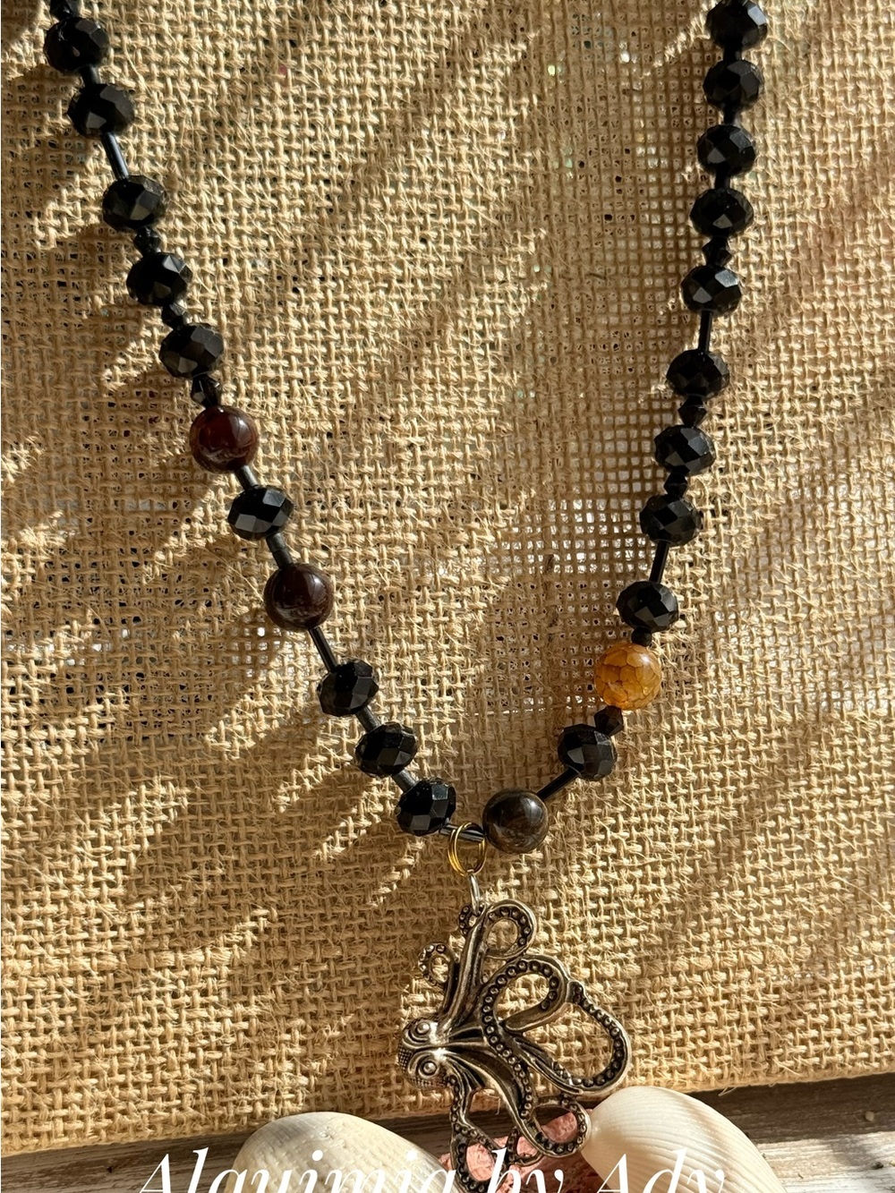 HIGH SUMMER + Black Faceted & Textured Beaded Necklace onyx
